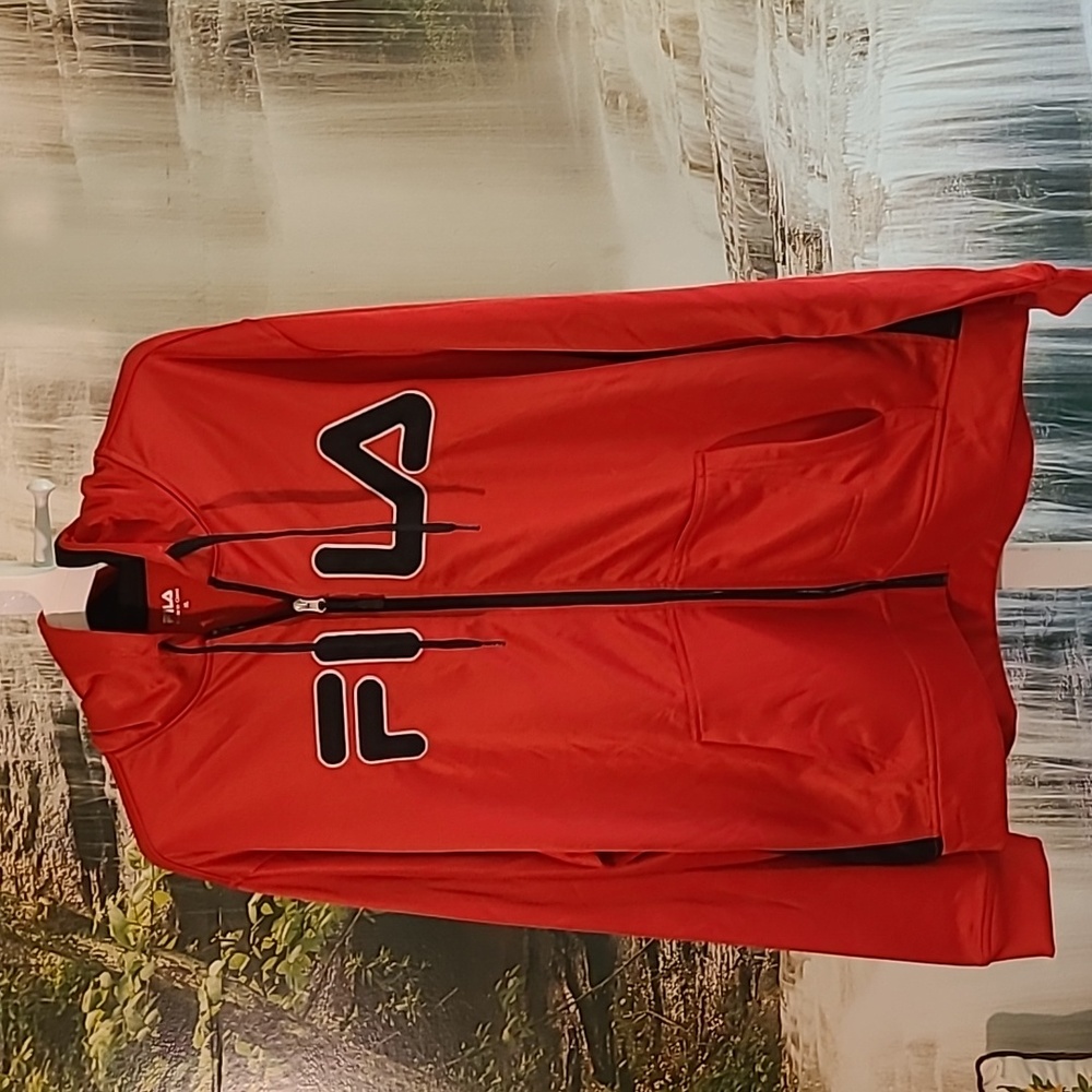 Mens XL Fila Retro Red Black full length zip up long sleeve sweatshirt hoodie